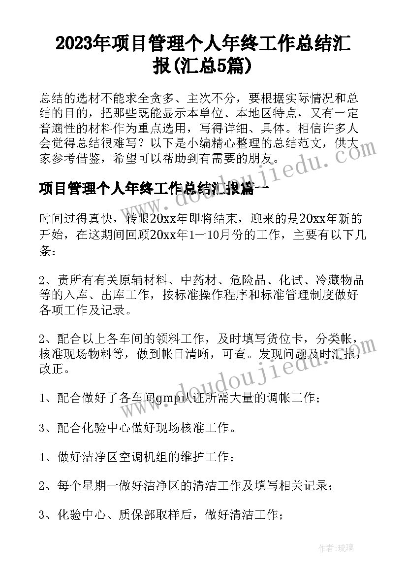 2023年项目管理个人年终工作总结汇报(汇总5篇)