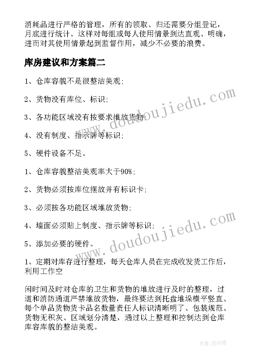 2023年库房建议和方案 库房整改方案(通用5篇)