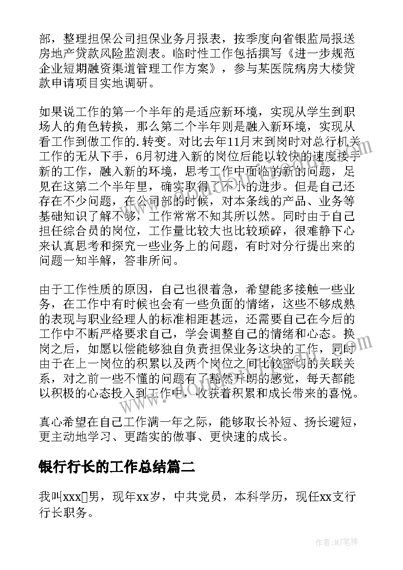 最新银行行长的工作总结(实用5篇)