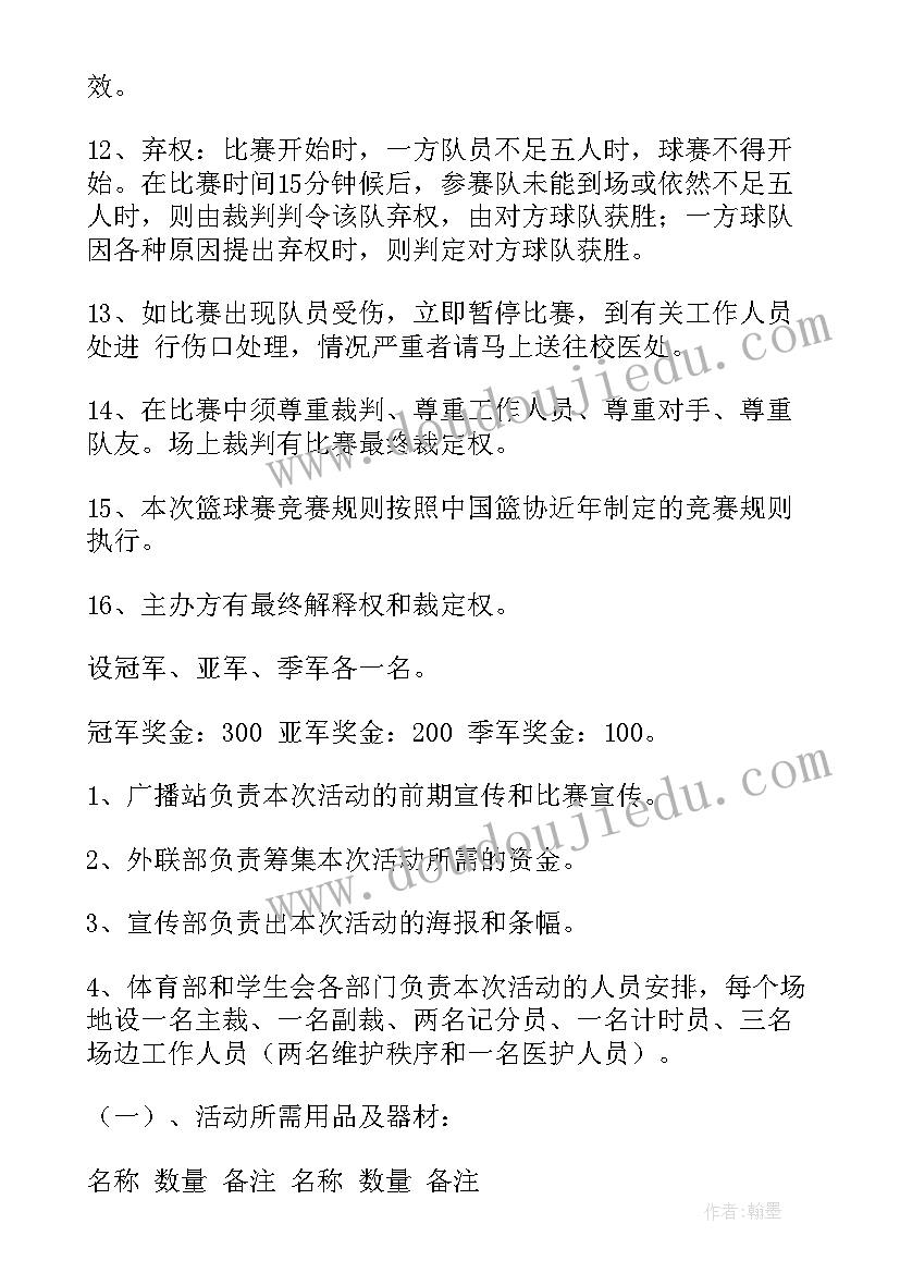 最新大学生篮球比赛活动方案(模板8篇)