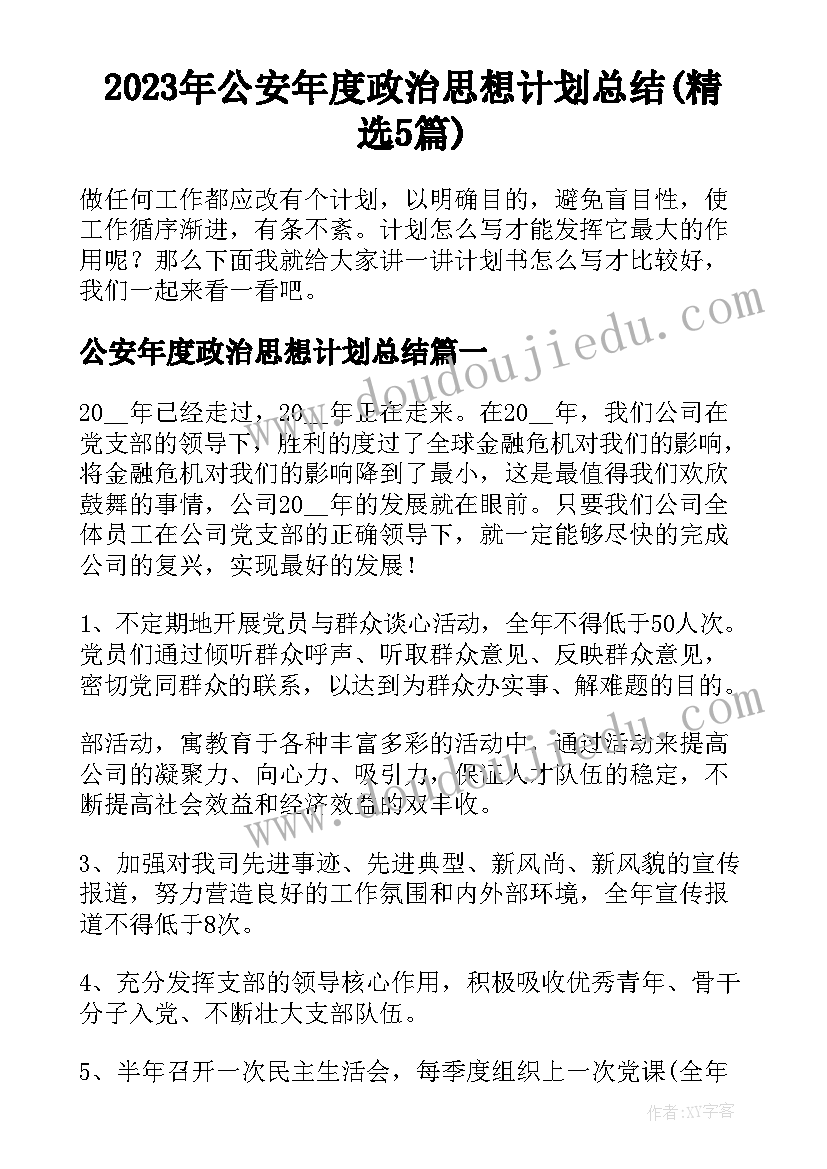 2023年公安年度政治思想计划总结(精选5篇)