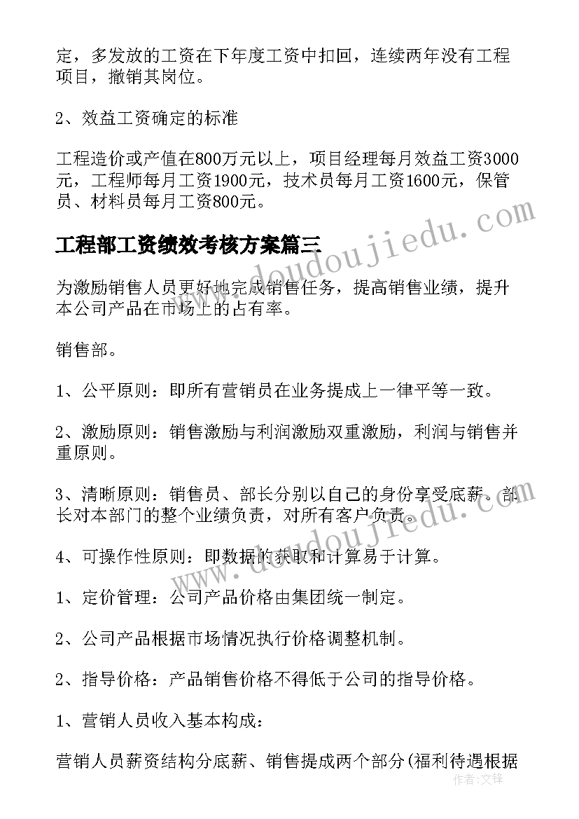 最新工程部工资绩效考核方案(大全6篇)