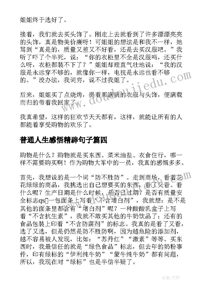 最新普通人生感悟精辟句子(汇总10篇)