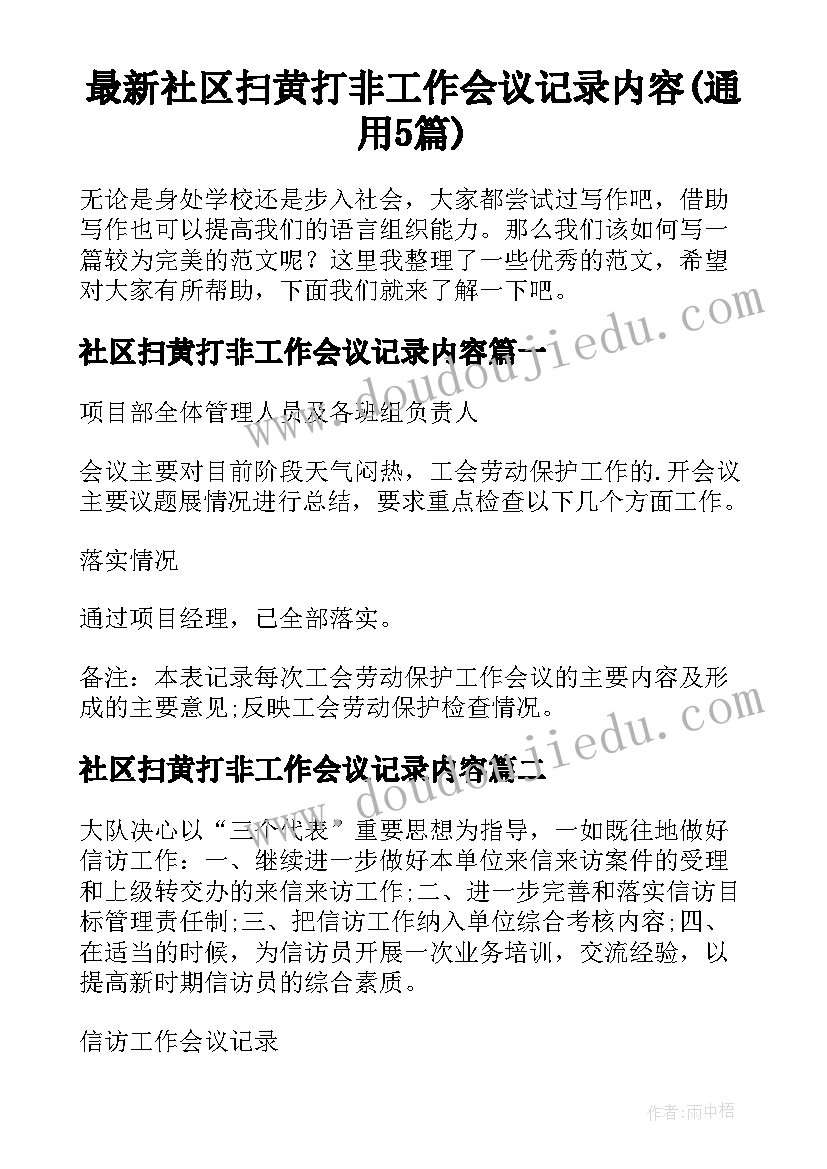 最新社区扫黄打非工作会议记录内容(通用5篇)