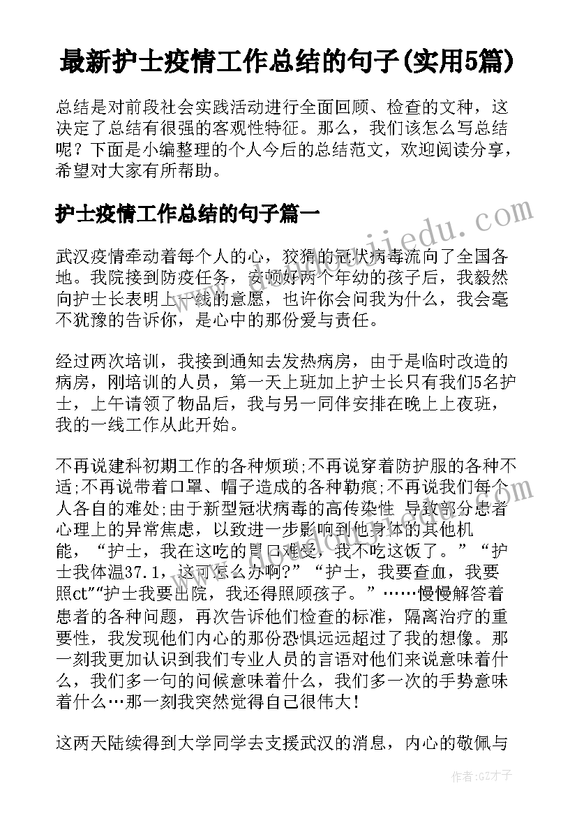 最新护士疫情工作总结的句子(实用5篇)