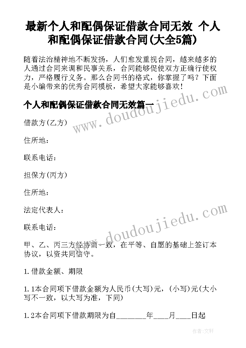 最新个人和配偶保证借款合同无效 个人和配偶保证借款合同(大全5篇)