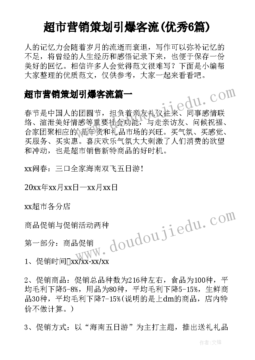 超市营销策划引爆客流(优秀6篇)