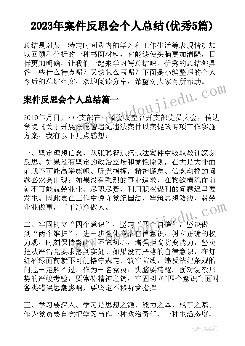 2023年案件反思会个人总结(优秀5篇)