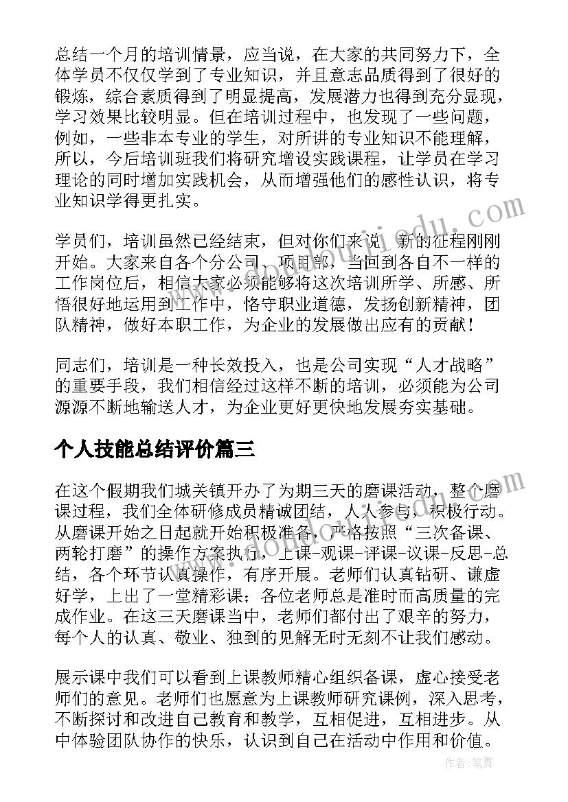 最新个人技能总结评价(模板8篇)