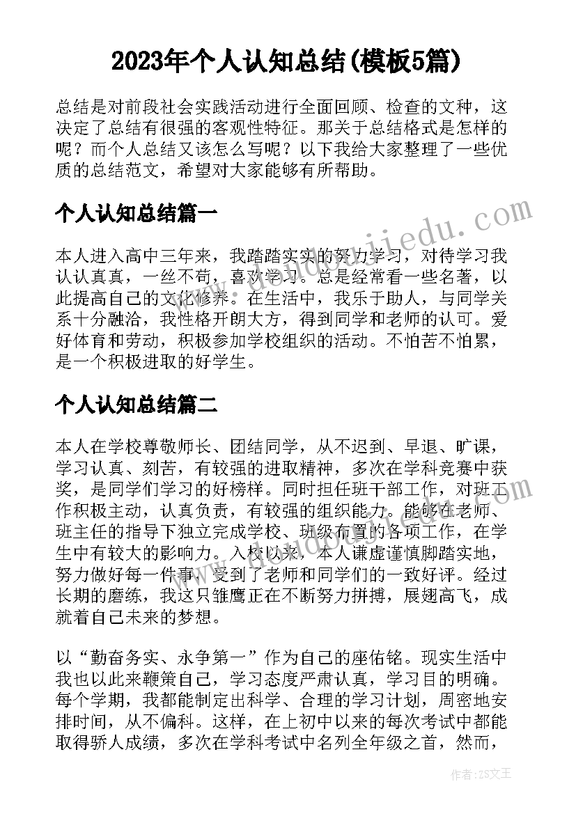 2023年个人认知总结(模板5篇)