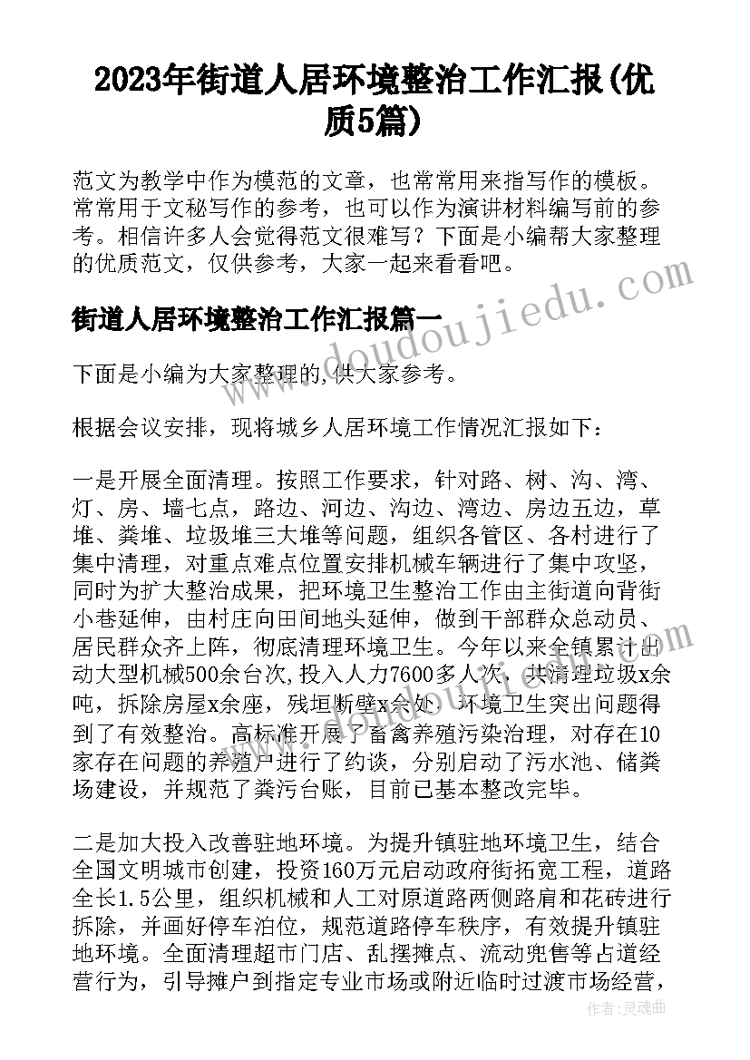 2023年街道人居环境整治工作汇报(优质5篇)