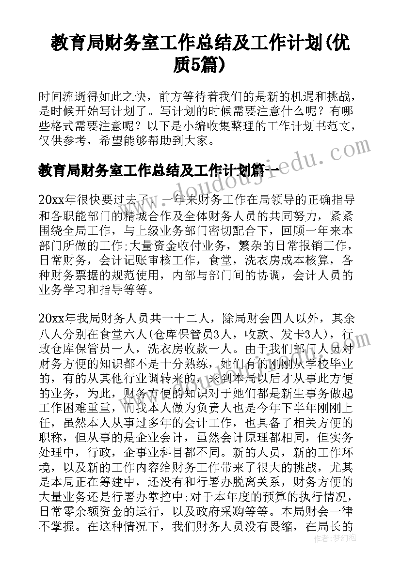 教育局财务室工作总结及工作计划(优质5篇)