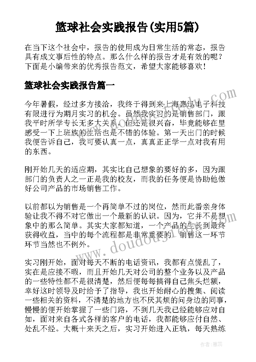 篮球社会实践报告(实用5篇)