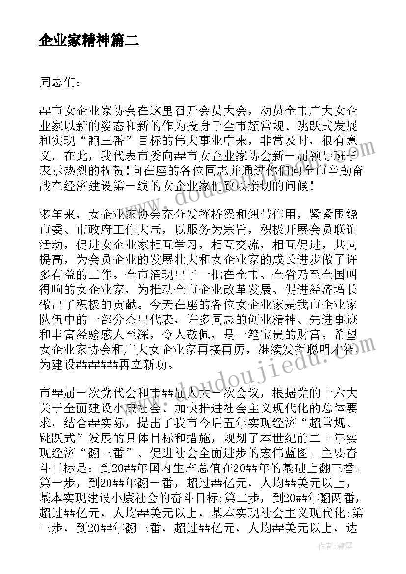 最新企业家精神 企业家创业演讲心得体会(优秀6篇)