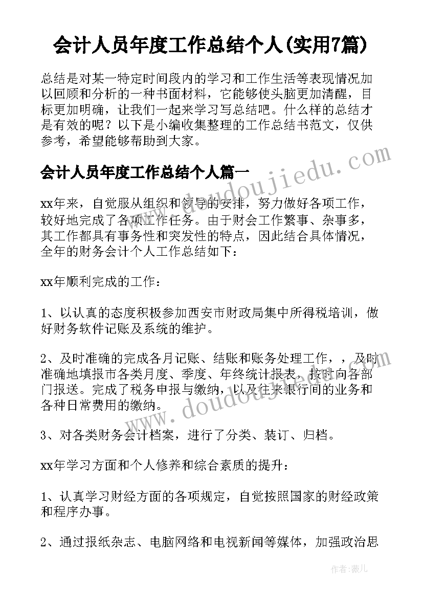 会计人员年度工作总结个人(实用7篇)