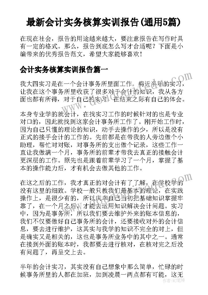 最新会计实务核算实训报告(通用5篇)