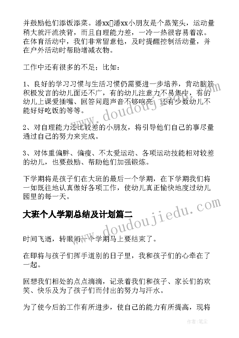 最新大班个人学期总结及计划 大班第二学期个人总结(优秀7篇)