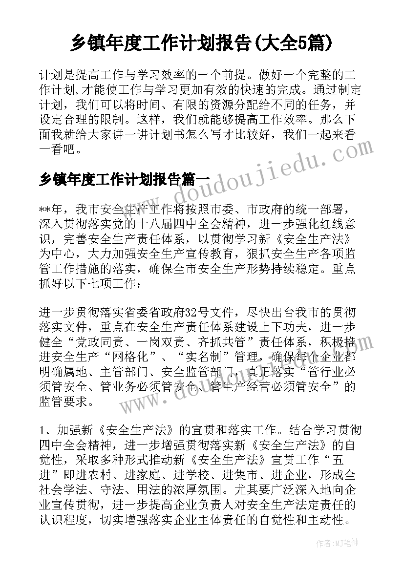 乡镇年度工作计划报告(大全5篇)