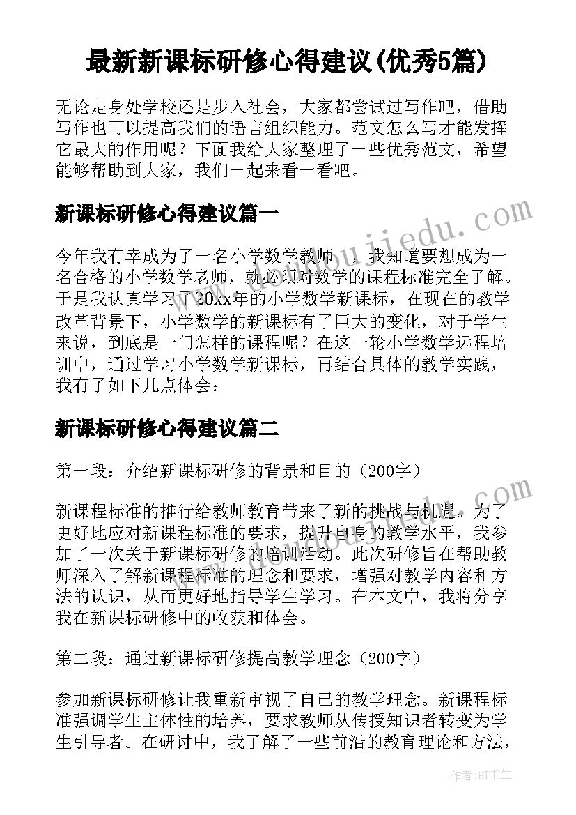 最新新课标研修心得建议(优秀5篇)