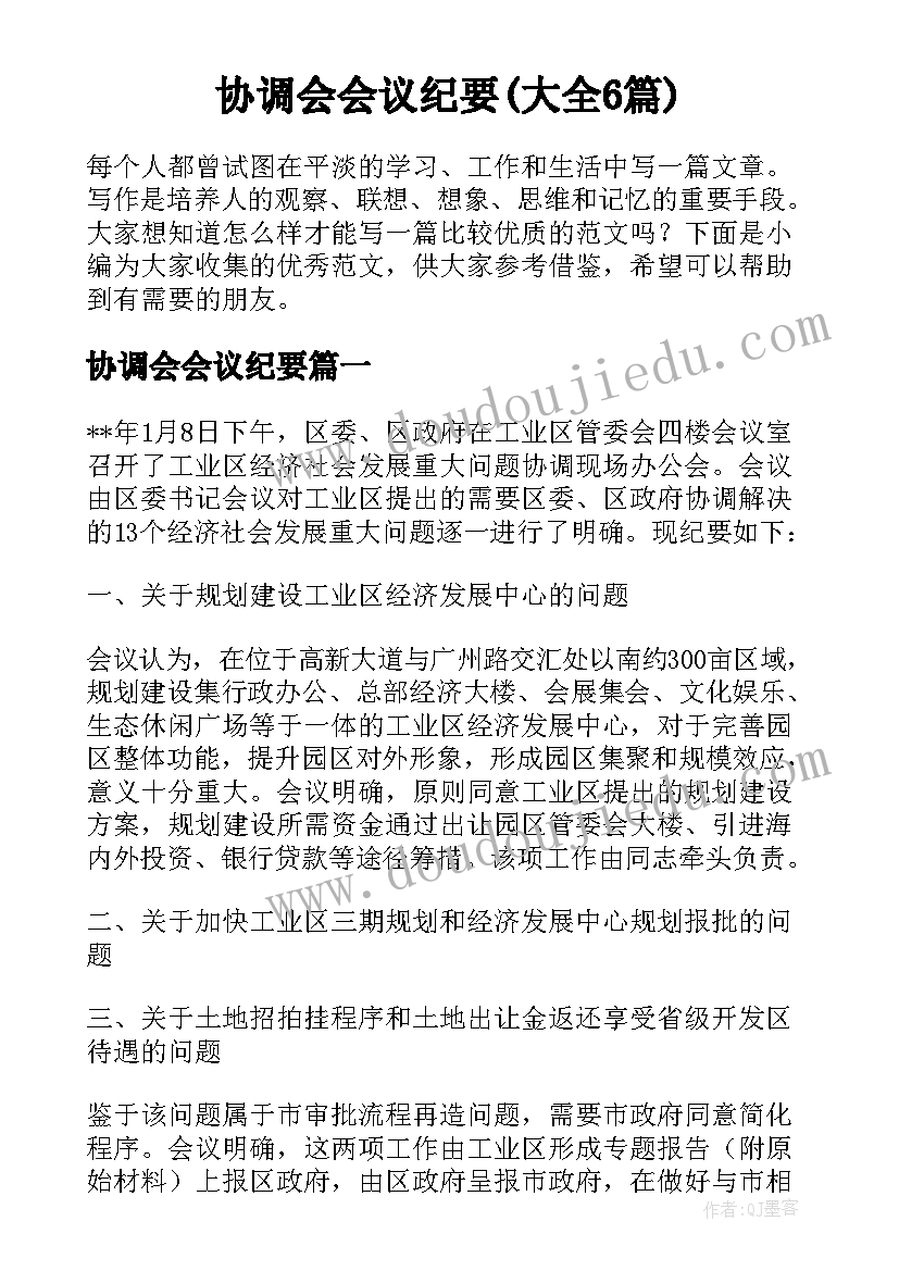 协调会会议纪要(大全6篇)