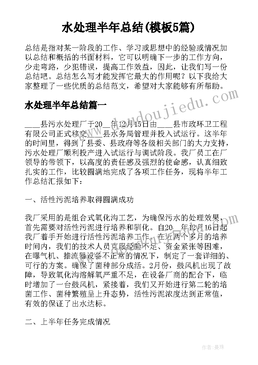 水处理半年总结(模板5篇)