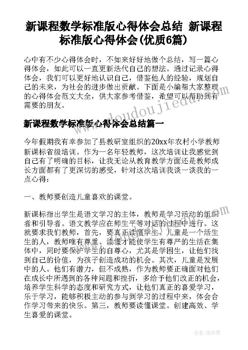 新课程数学标准版心得体会总结 新课程标准版心得体会(优质6篇)