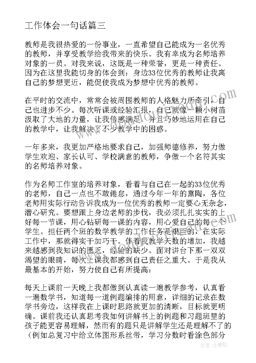 2023年工作体会一句话(模板9篇)