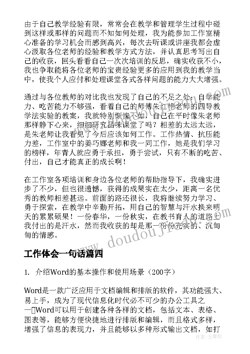 2023年工作体会一句话(模板9篇)