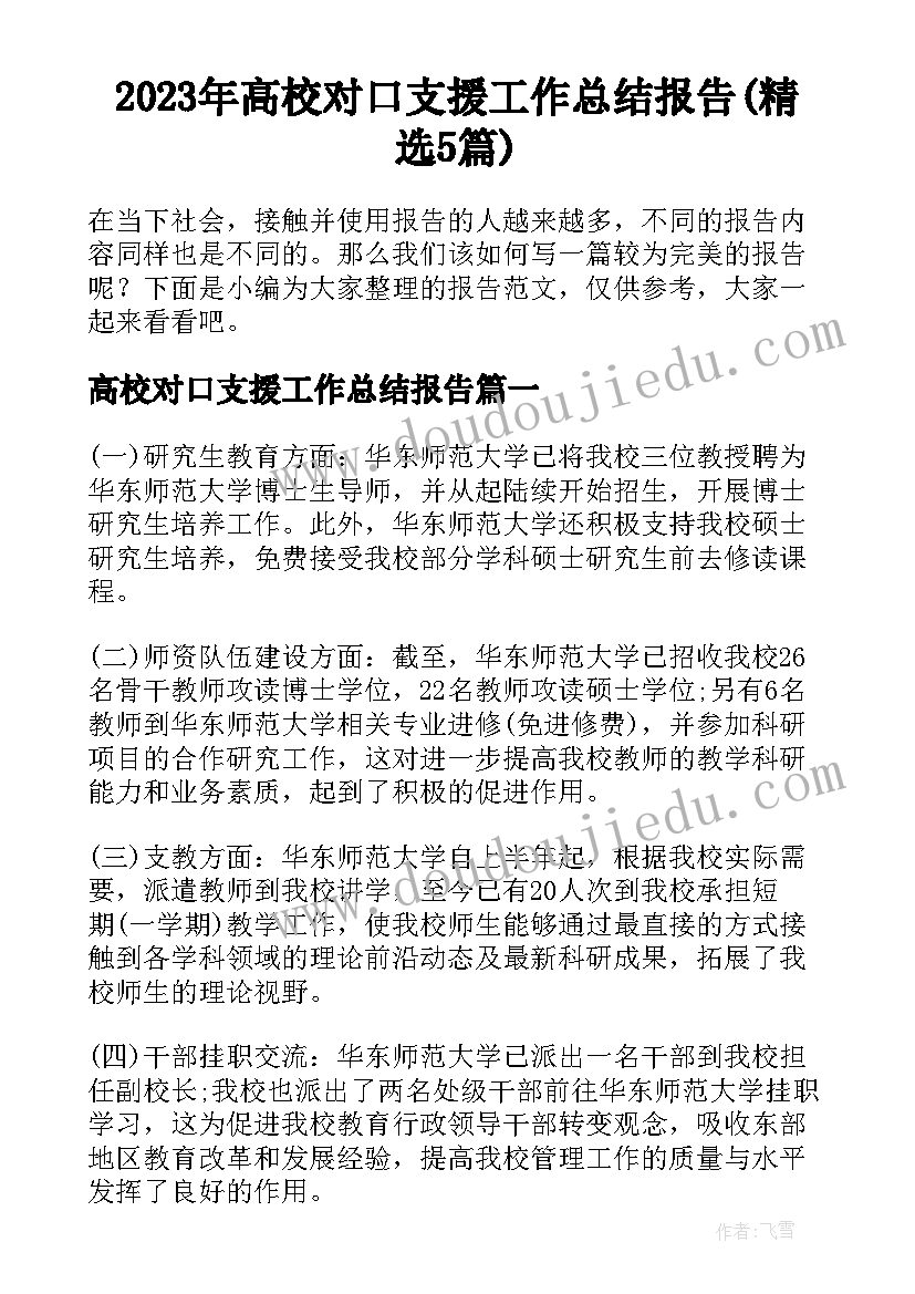 2023年高校对口支援工作总结报告(精选5篇)