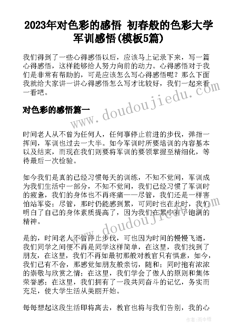 2023年对色彩的感悟 初春般的色彩大学军训感悟(模板5篇)