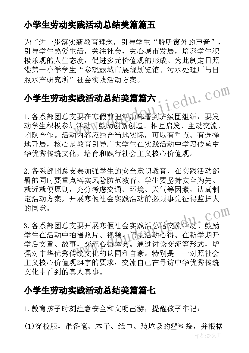 小学生劳动实践活动总结美篇 小学生社会实践活动方案(通用10篇)