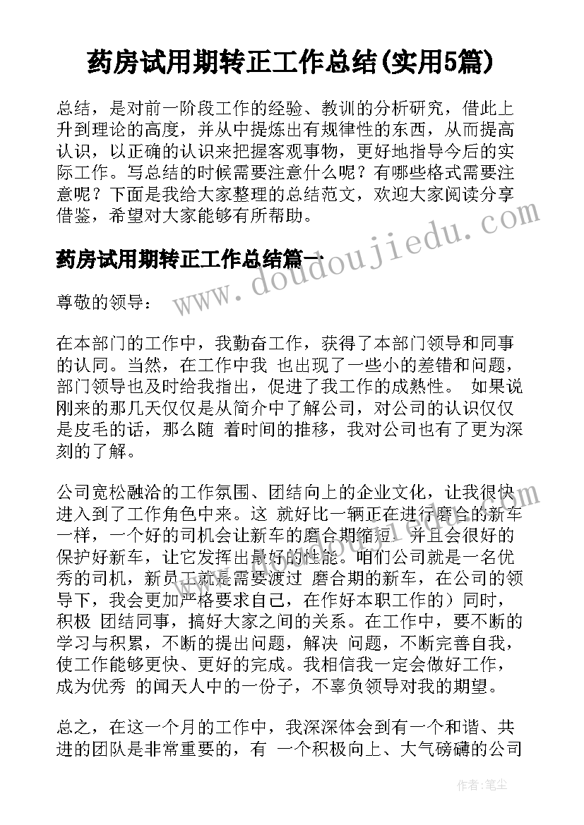 药房试用期转正工作总结(实用5篇)