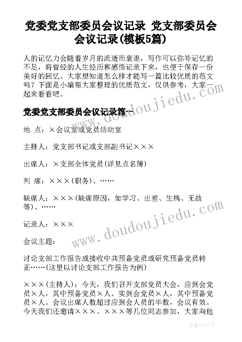 党委党支部委员会议记录 党支部委员会会议记录(模板5篇)