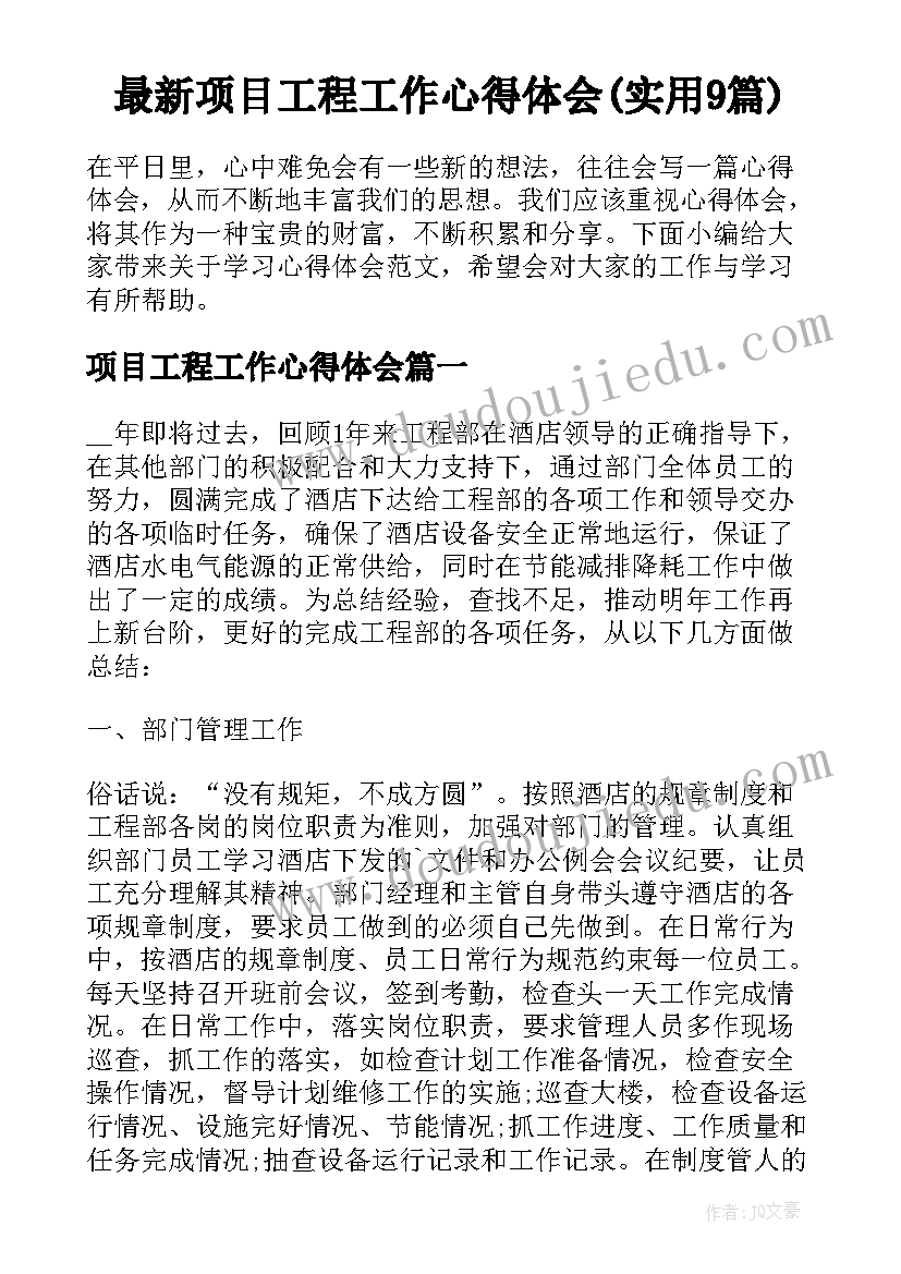 最新项目工程工作心得体会(实用9篇)