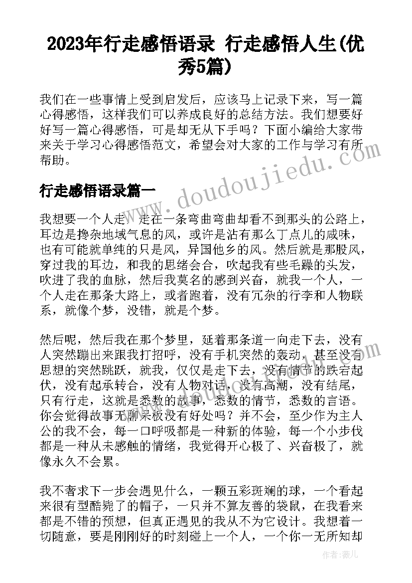 2023年行走感悟语录 行走感悟人生(优秀5篇)