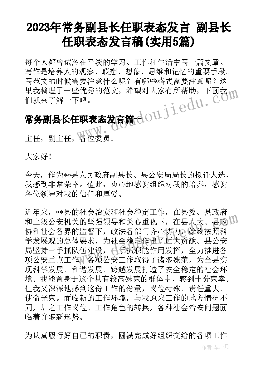 2023年常务副县长任职表态发言 副县长任职表态发言稿(实用5篇)