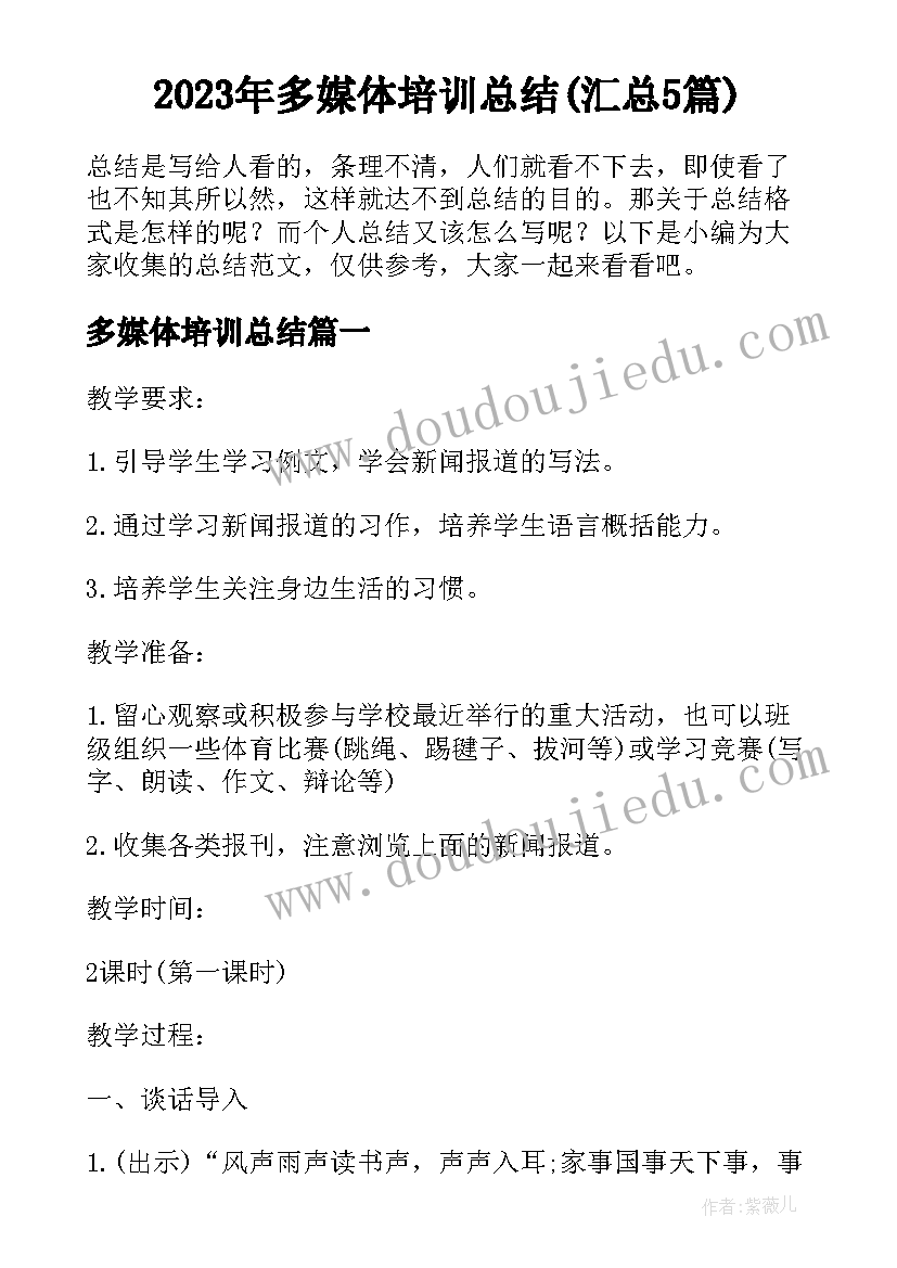 2023年多媒体培训总结(汇总5篇)