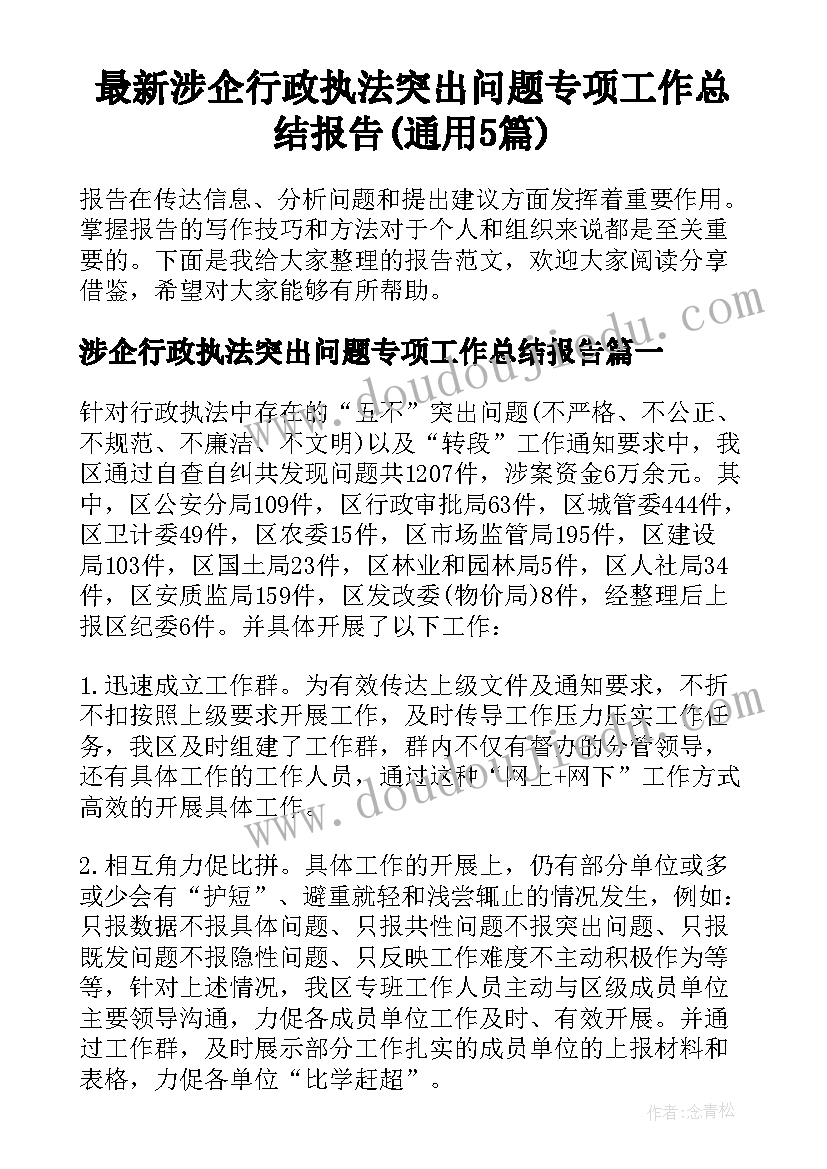 最新涉企行政执法突出问题专项工作总结报告(通用5篇)