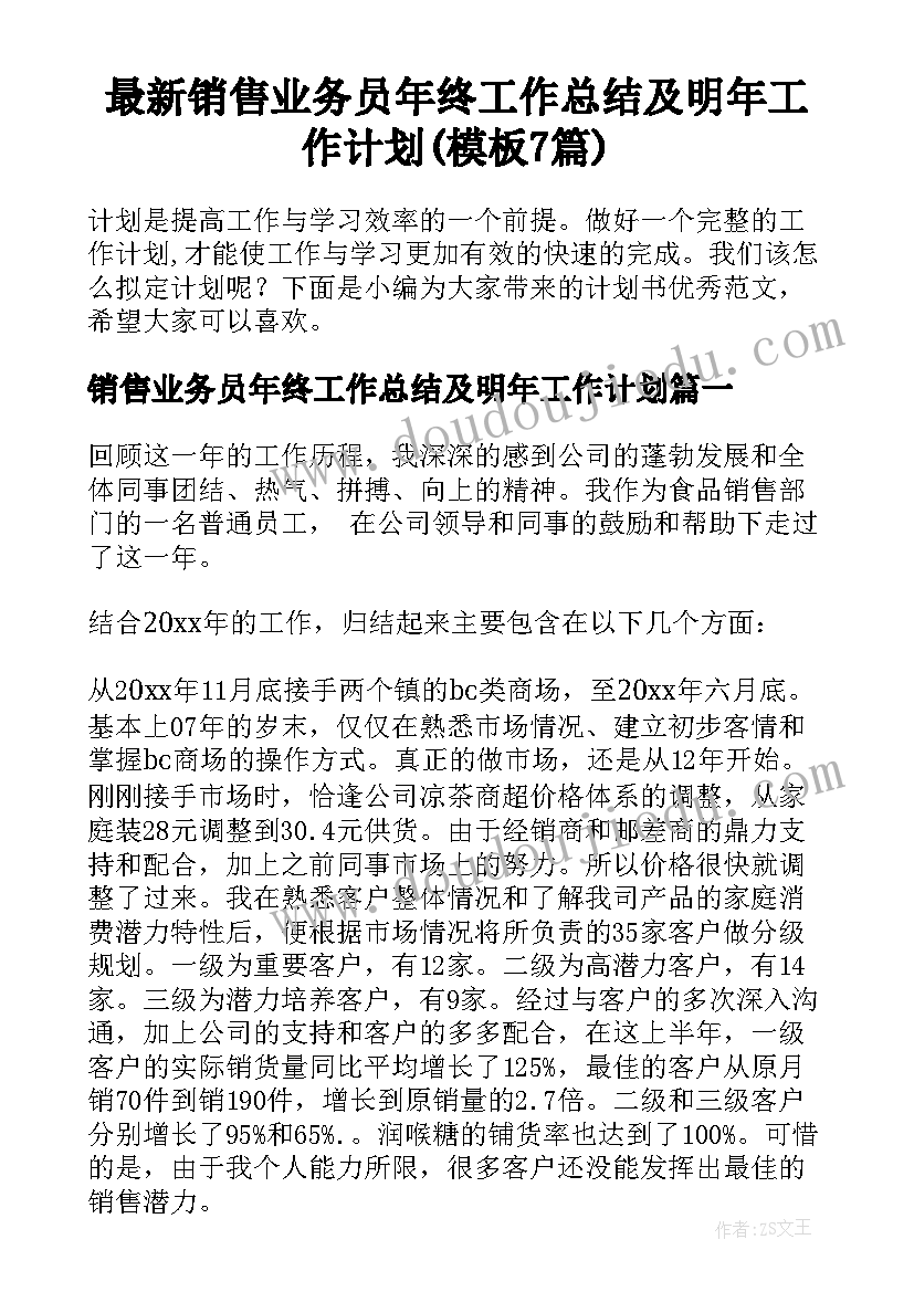 最新销售业务员年终工作总结及明年工作计划(模板7篇)