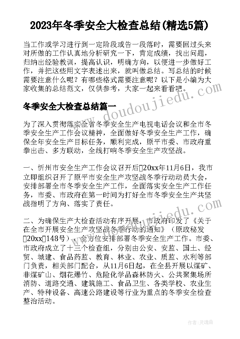 2023年冬季安全大检查总结(精选5篇)