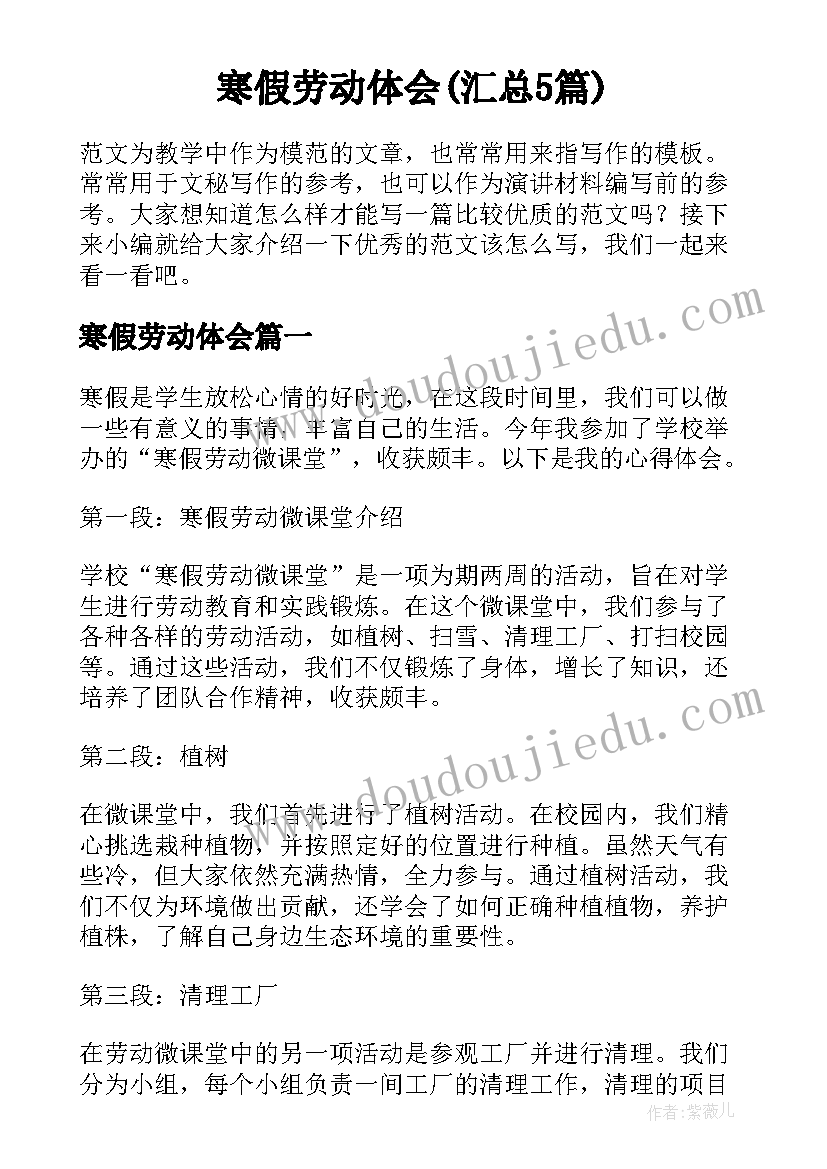 寒假劳动体会(汇总5篇)