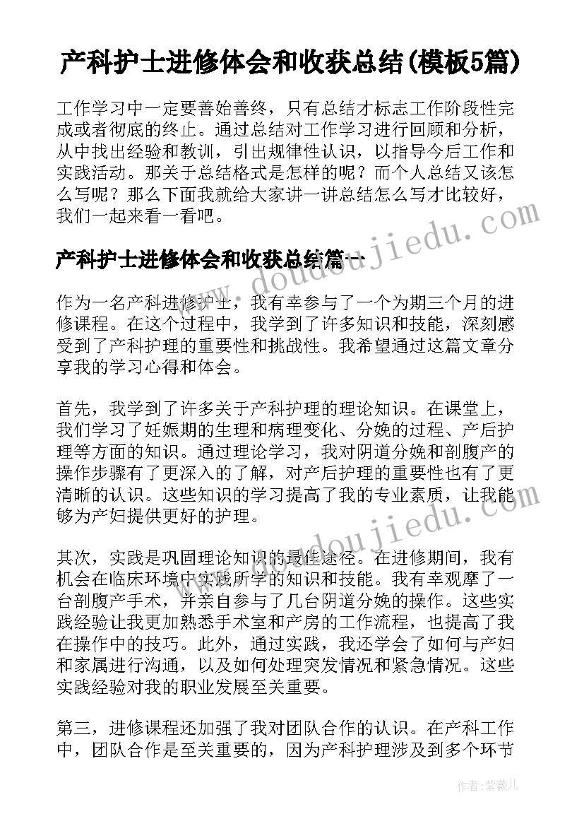 产科护士进修体会和收获总结(模板5篇)