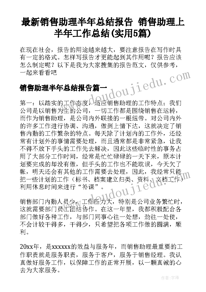 最新销售助理半年总结报告 销售助理上半年工作总结(实用5篇)