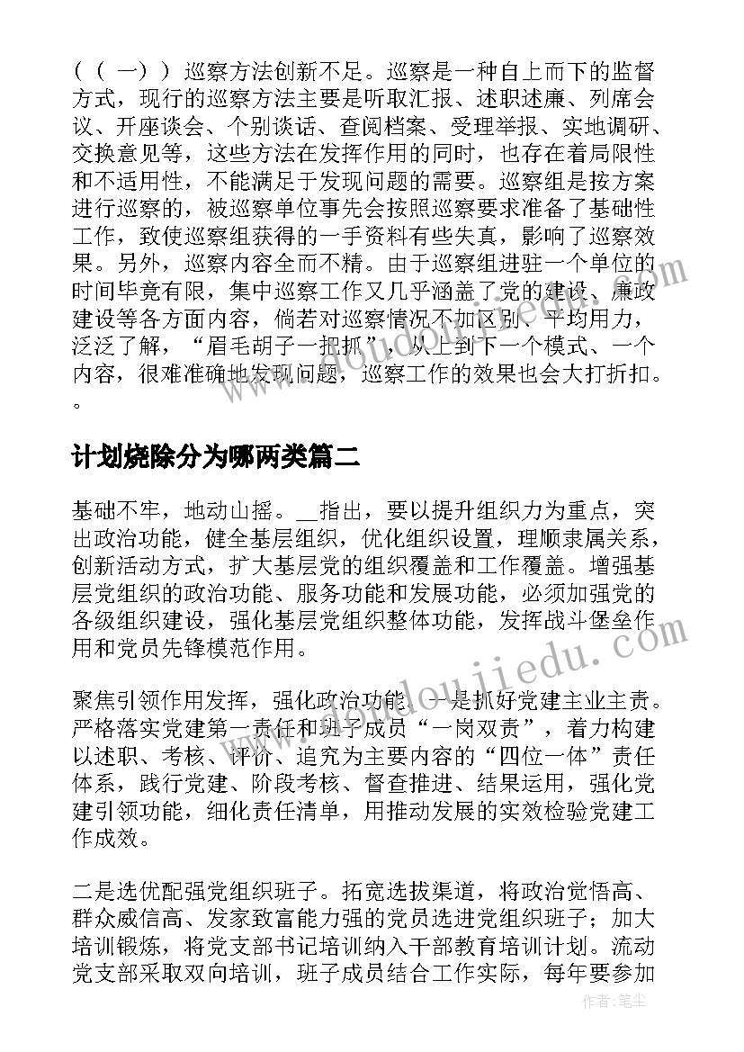 最新计划烧除分为哪两类 巡察工作计划调研报告(精选10篇)