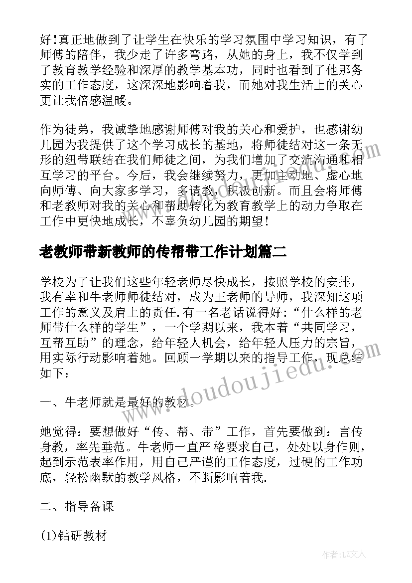 2023年老教师带新教师的传帮带工作计划(汇总5篇)