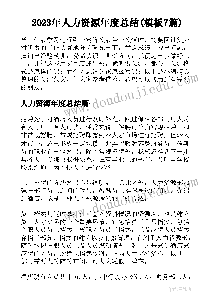 2023年人力资源年度总结(模板7篇)