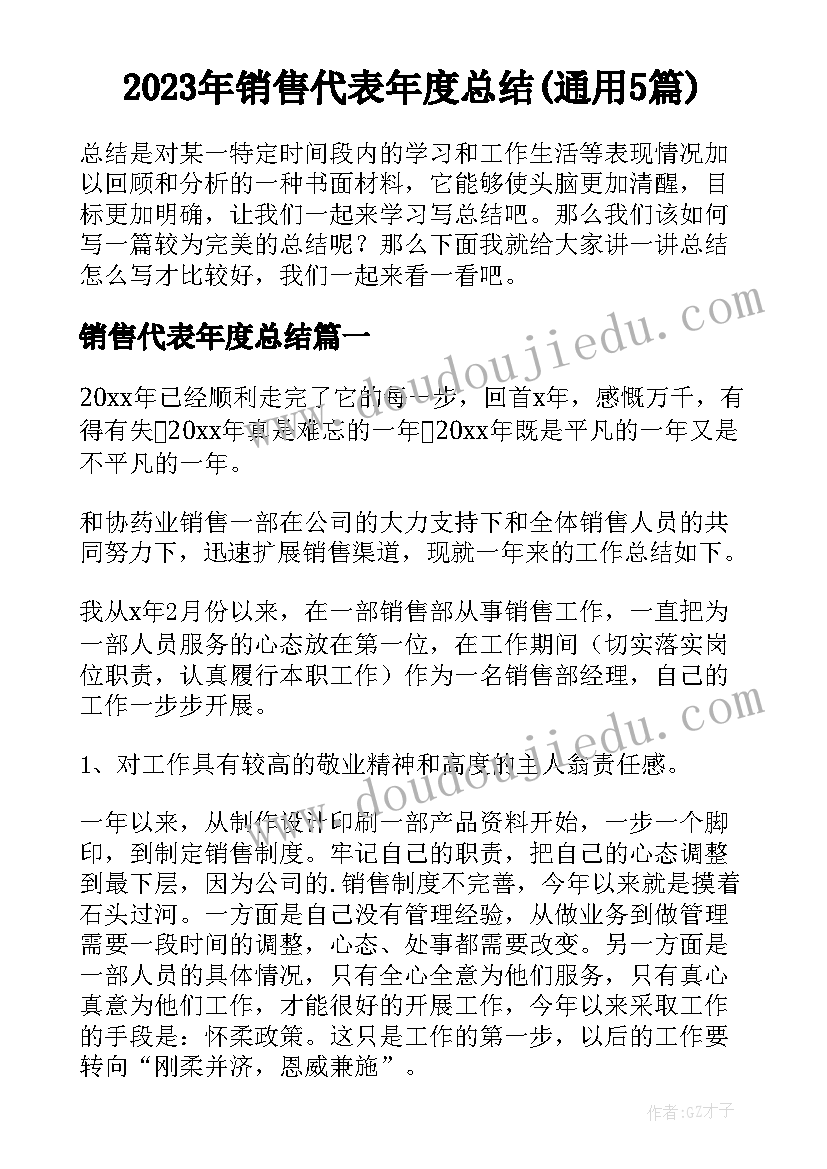 2023年销售代表年度总结(通用5篇)