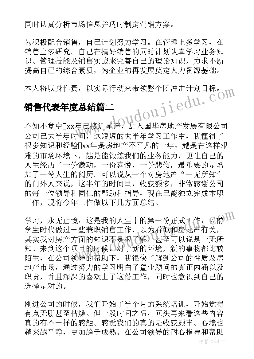 2023年销售代表年度总结(通用5篇)