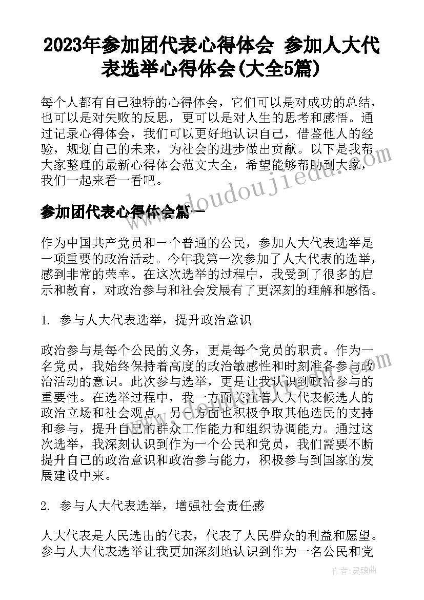 2023年参加团代表心得体会 参加人大代表选举心得体会(大全5篇)