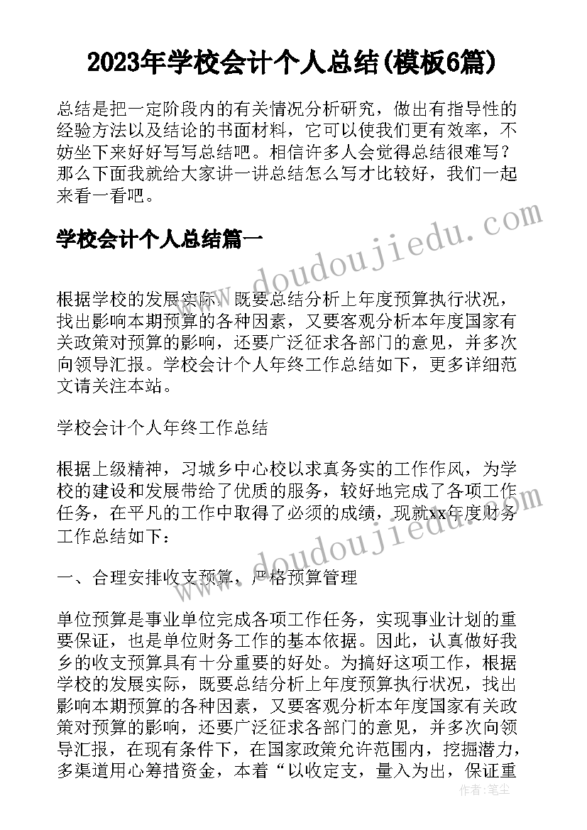 2023年学校会计个人总结(模板6篇)